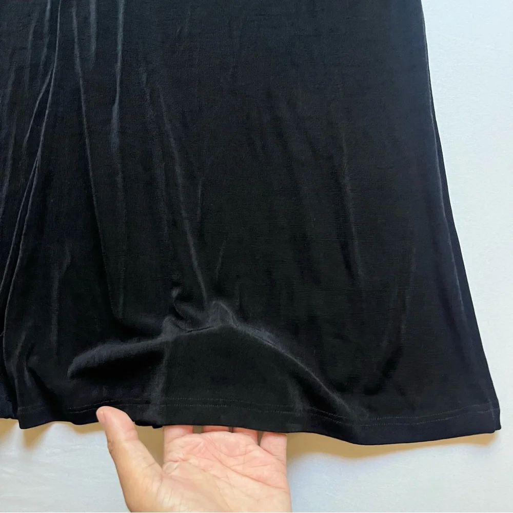 FLAX black knit crew‎ neck long sleeve acetate Lycra midi dress